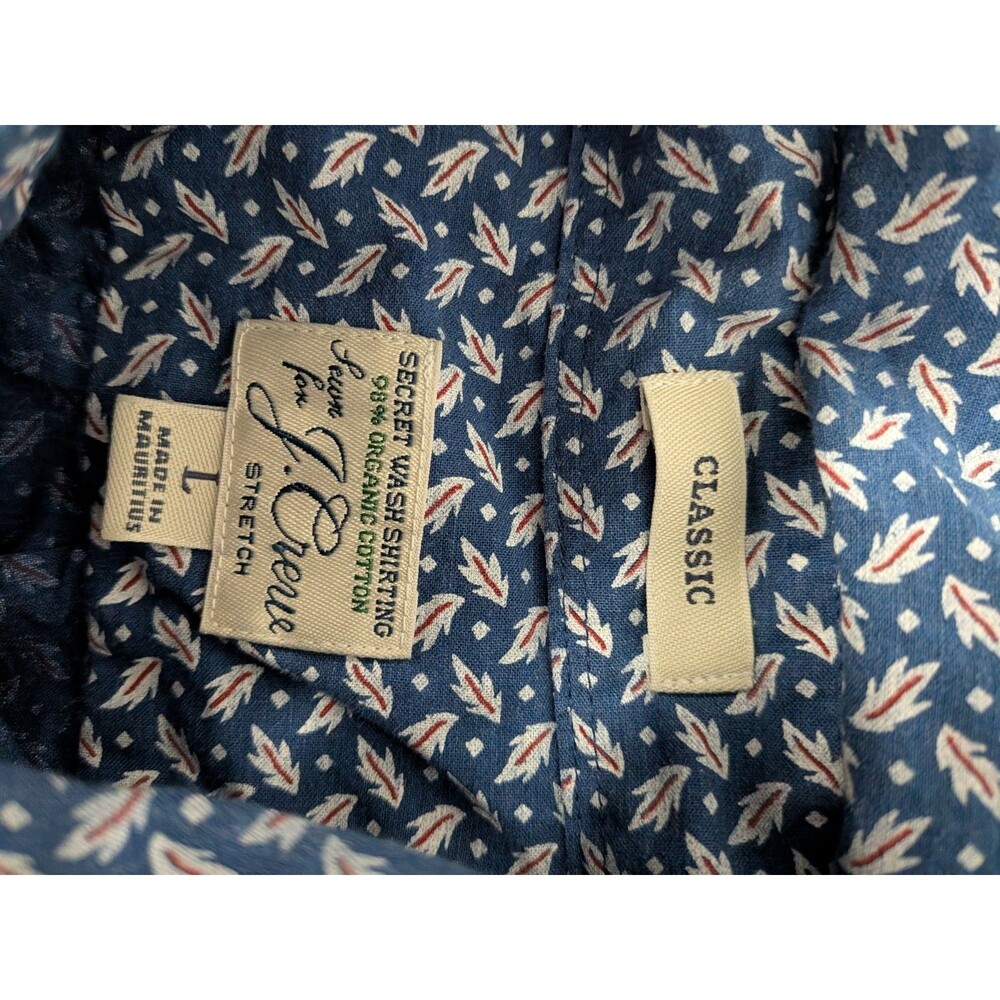 J. Crew Secret Wash Shirting‎ Shirt Floral Leaf Pattern Large Blue Mens Preppy - Picture 7 of 10